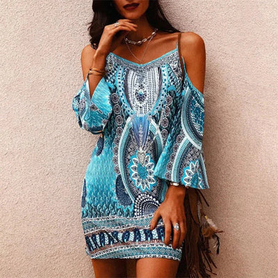 Aubrey™ - Stylish Strapless Off-The-Shoulder Printed Dress