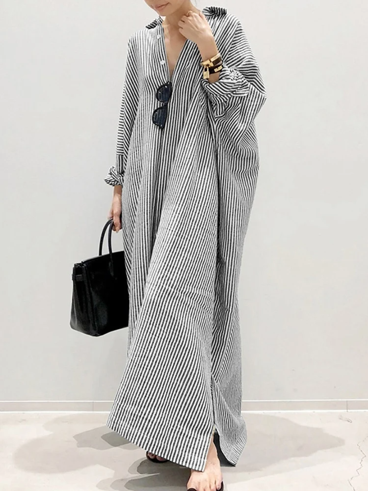 Alyssa™ - Stylish Puff Sleeve Stripe Printed Maxi Dress