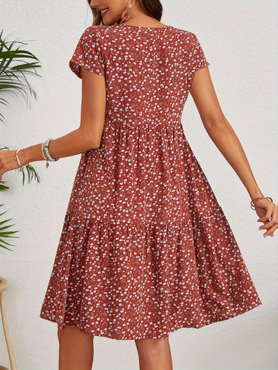 Lily™ - Floral Crew Neck Handmade Dress