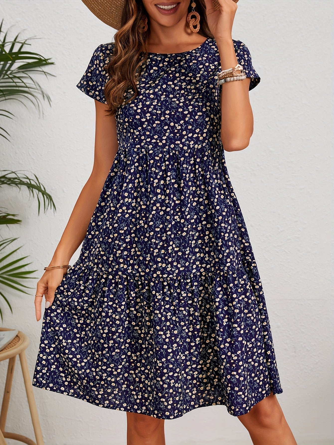 Lily™ - Floral Crew Neck Handmade Dress
