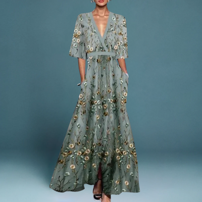 Amelia™ - Elegant V-Neck Belted Boho Dress