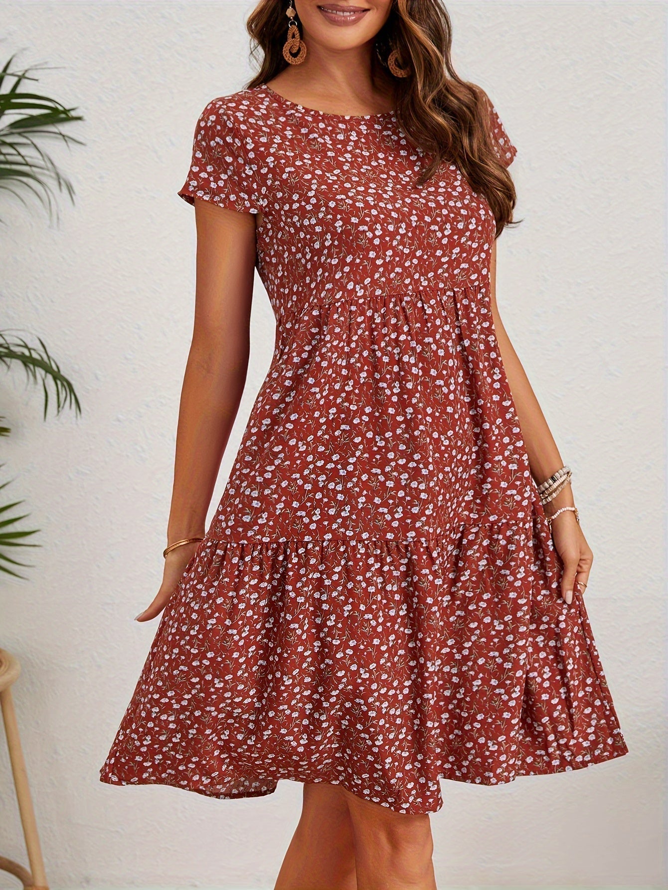 Lily™ - Floral Crew Neck Handmade Dress