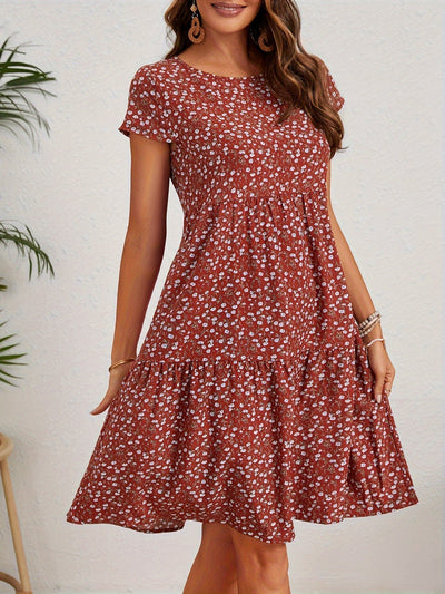 Lily™ - Floral Crew Neck Handmade Dress