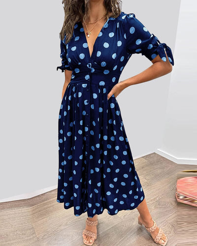 Aubrey™ - Polka Dot Dress With Deep V-neck