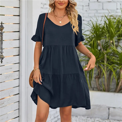Grace™ - V-Neck Flounce Sleeve Tiered Dress