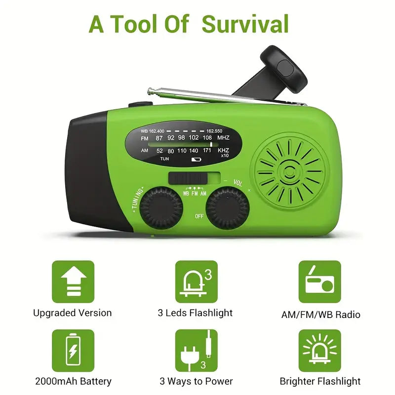 Emergency Hand Crank Radio with 2000mAh Power Bank