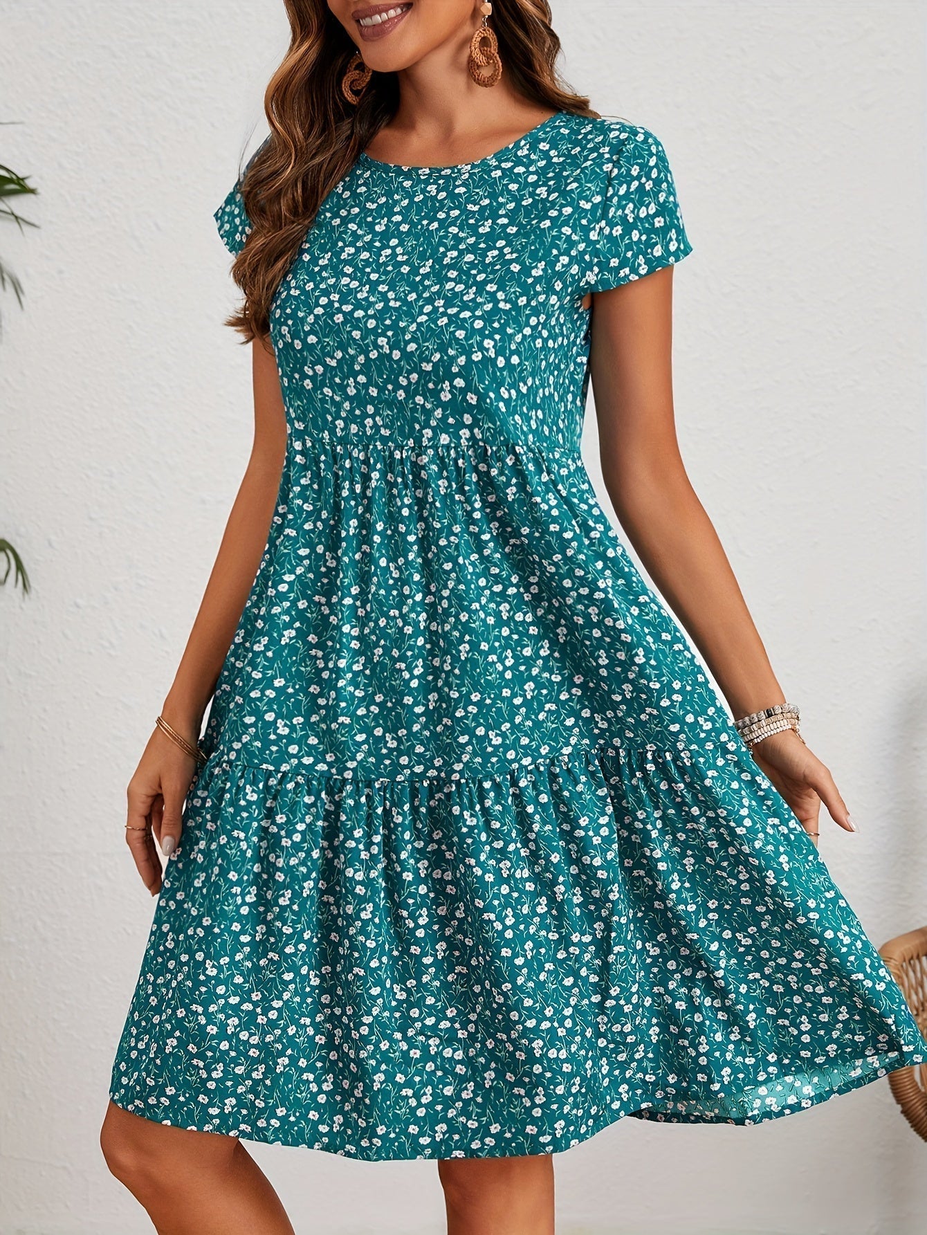 Lily™ - Floral Crew Neck Handmade Dress