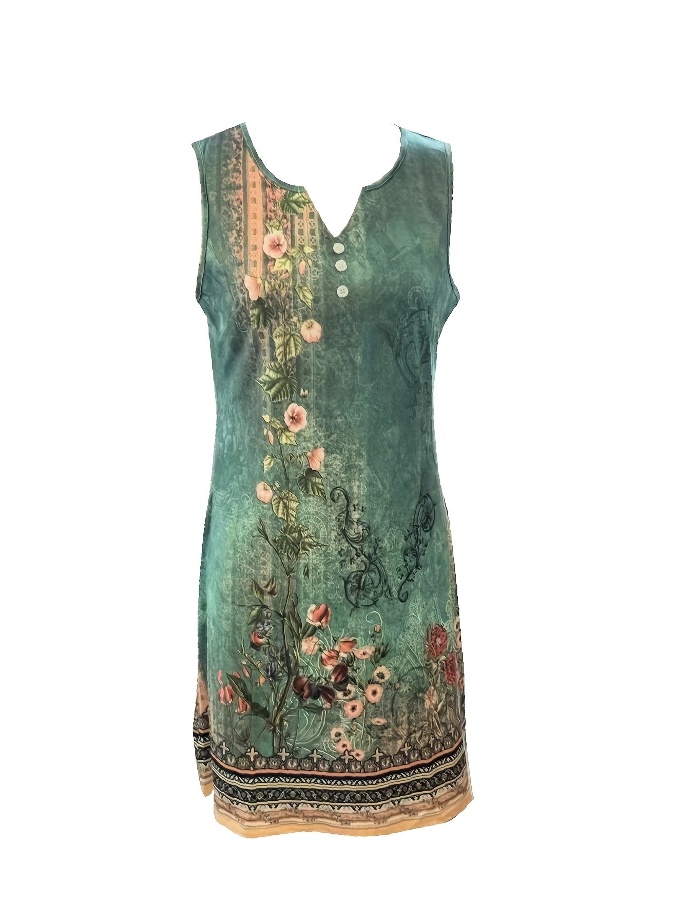 Grace™ - Floral Print Notched Handmade Dress