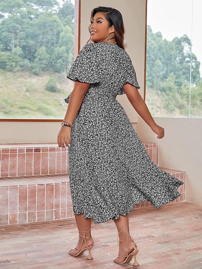Aubrey™ - Elegant Floral Midi Dress