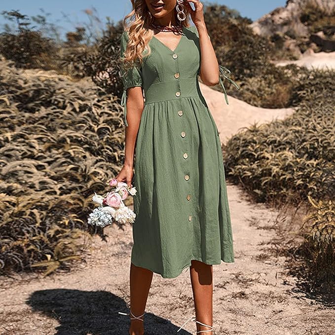 Layla™ - Elegant Long Dress With V-Neck And High Waist