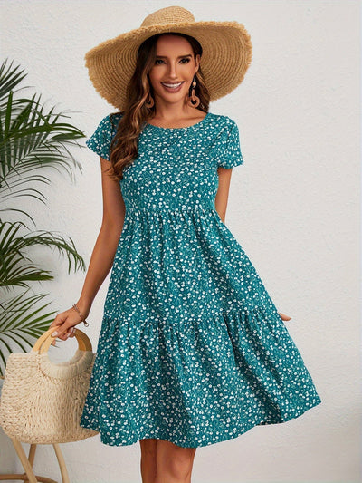 Lily™ - Floral Crew Neck Handmade Dress