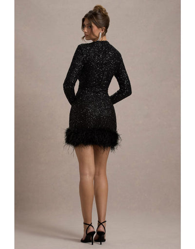 Amelia™ - Modern Sequins Feather Mini Dress