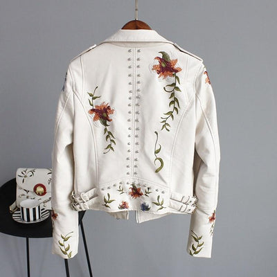 Lily™ - Floral Leather Jacket with Handmade Details