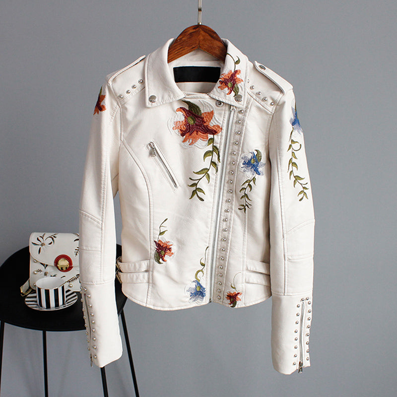 Lily™ - Floral Leather Jacket with Handmade Details