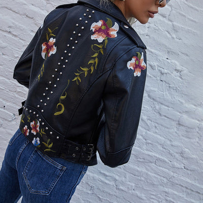 Lily™ - Floral Leather Jacket with Handmade Details