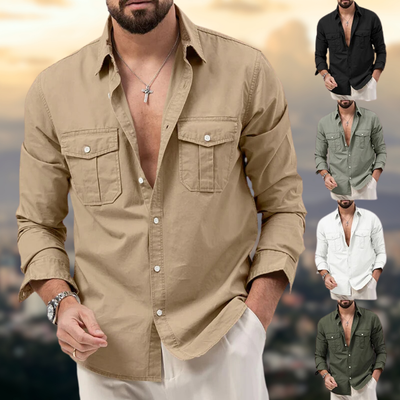 Logan™ - Classic Elegant Fit Multi-Pocket Cotton Long Sleeve Shirt