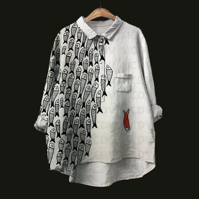 Lina™ - Comfortable Vintage Fish Print Shirt
