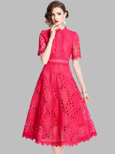 Olivia™ -  Elegant Floral Crochet Lace Midi Dress