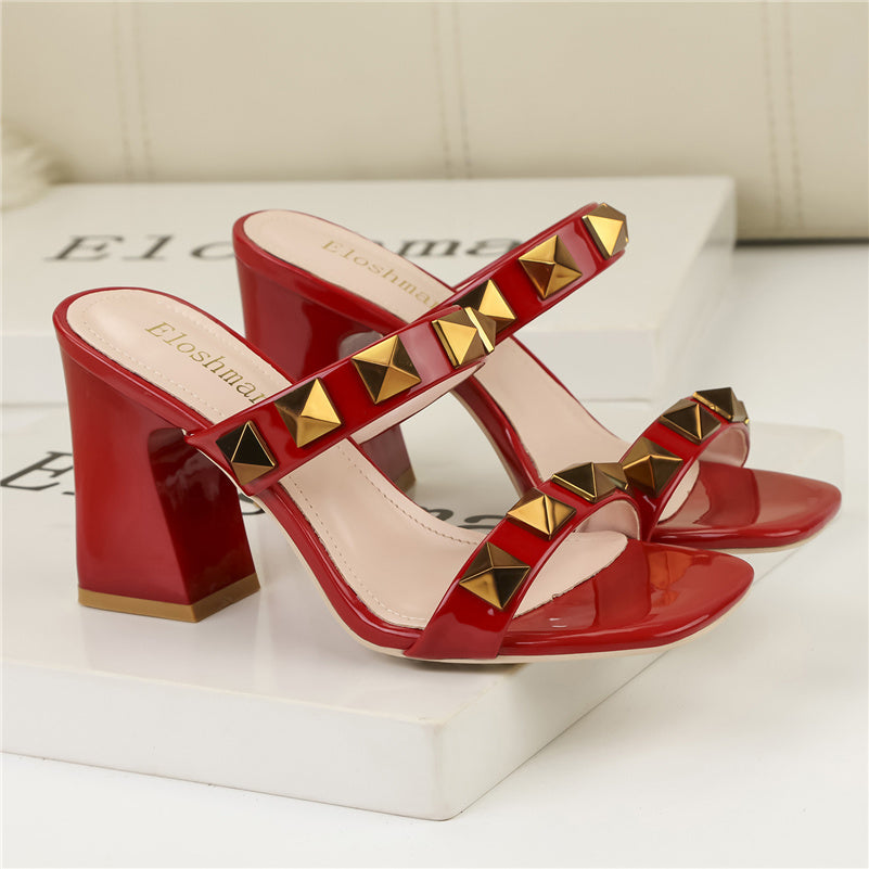 Luna™ - Square Toe Rivet Slip on Block Heeled Orthopedic Sandals