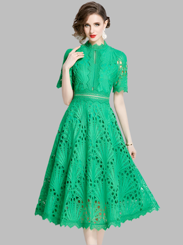 Olivia™ -  Elegant Floral Crochet Lace Midi Dress