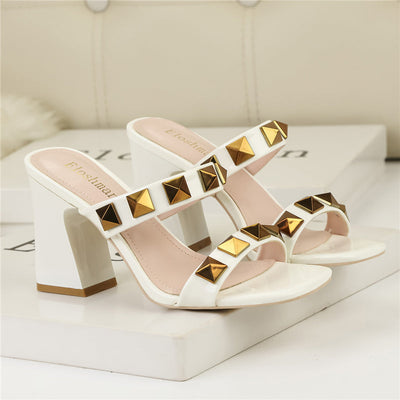 Luna™ - Square Toe Rivet Slip on Block Heeled Orthopedic Sandals