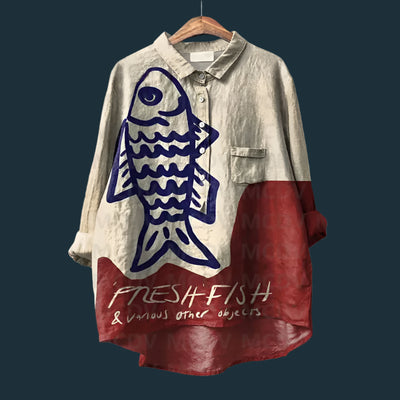 Lina™ - Comfortable Vintage Fish Print Shirt