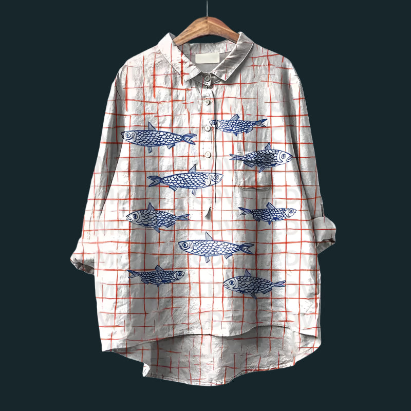 Lina™ - Comfortable Vintage Fish Print Shirt