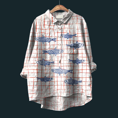 Lina™ - Comfortable Vintage Fish Print Shirt