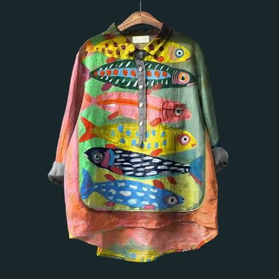 Lina™ - Comfortable Vintage Fish Print Shirt