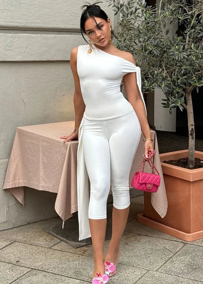 Scarlett™ - Stylish Monochrome Set - Top And High Waist Shorts Set