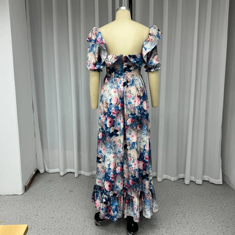Aria™ - Elegant Floral Ruffles Maxi Dress