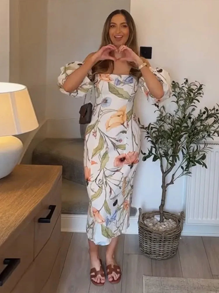 Abigail™ - Modern Floral Midi Dress