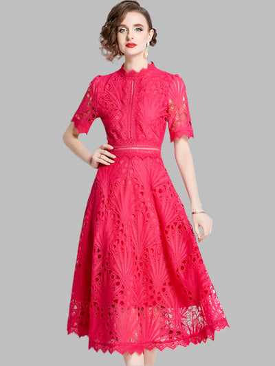 Olivia™ -  Elegant Floral Crochet Lace Midi Dress