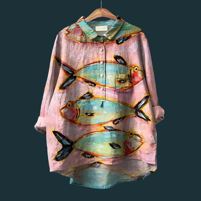 Lina™ - Comfortable Vintage Fish Print Shirt