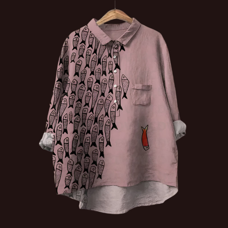 Lina™ - Comfortable Vintage Fish Print Shirt