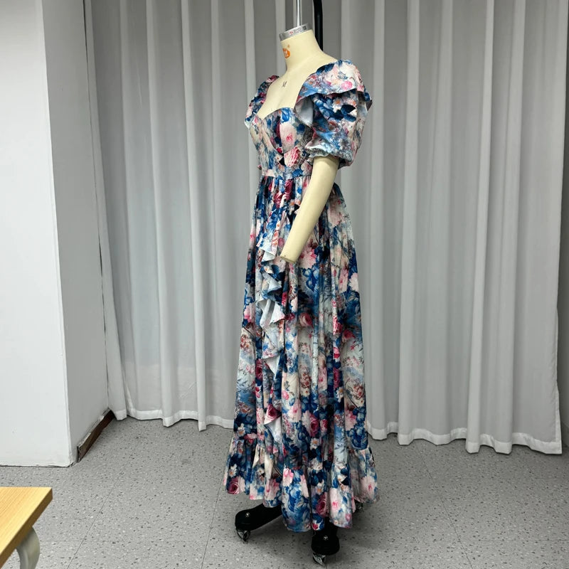 Aria™ - Elegant Floral Ruffles Maxi Dress