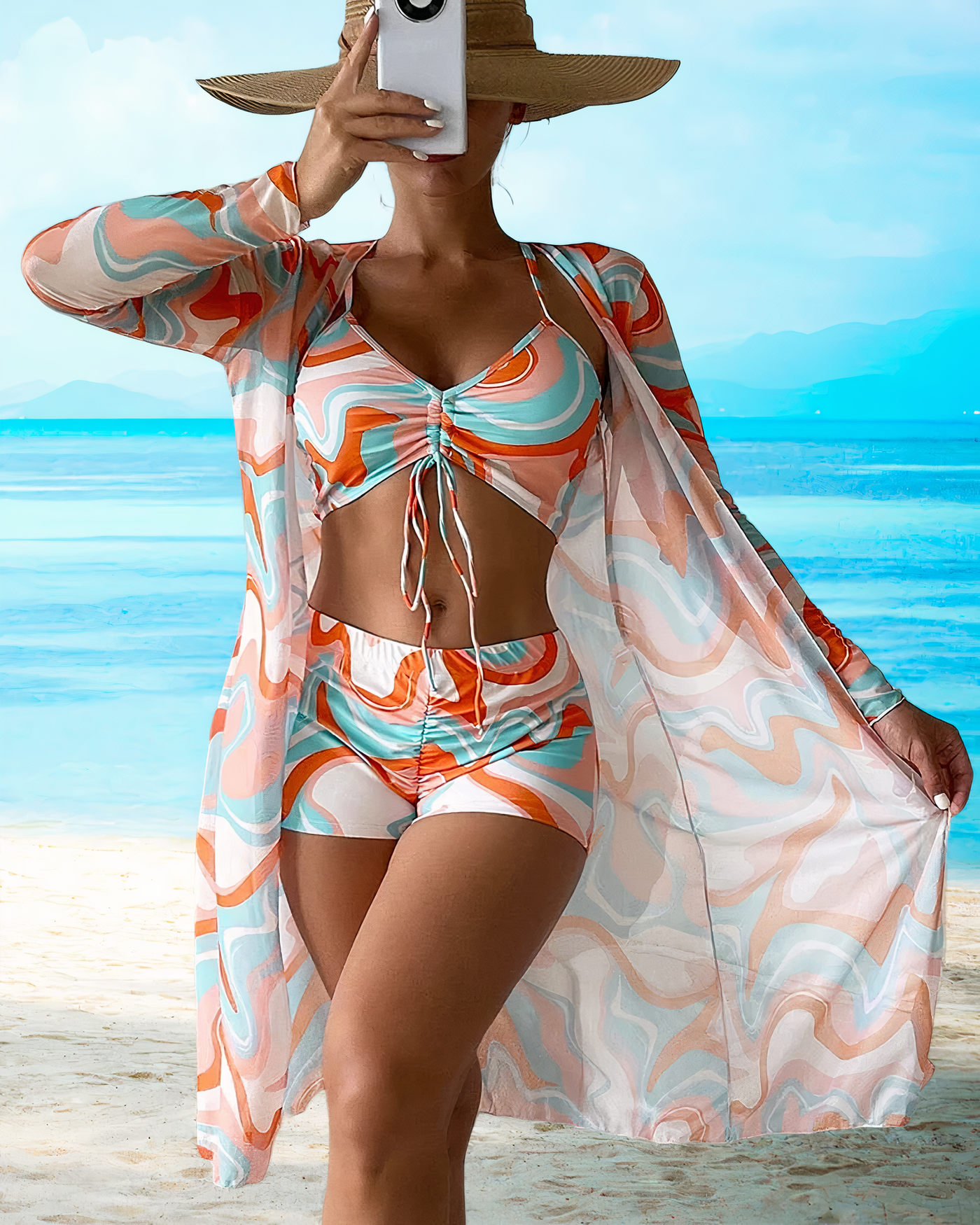 Avery™ - High-Waist Bikini Set with Cover-Up