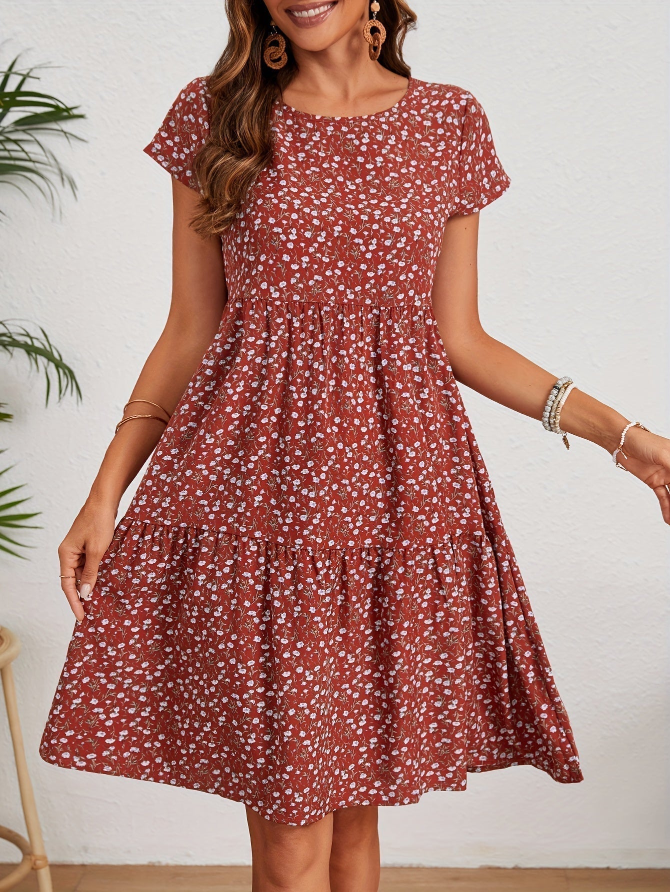 Lily™ - Floral Crew Neck Handmade Dress