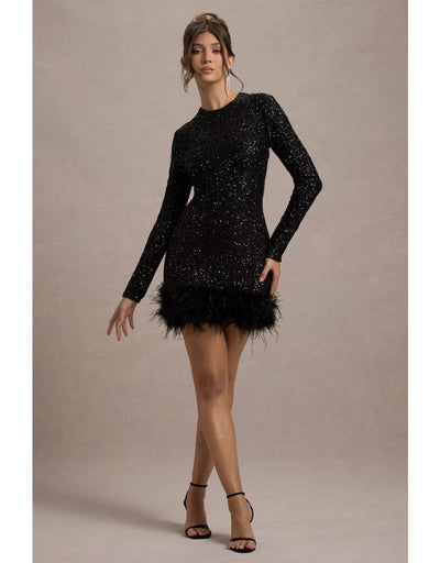 Amelia™ - Modern Sequins Feather Mini Dress