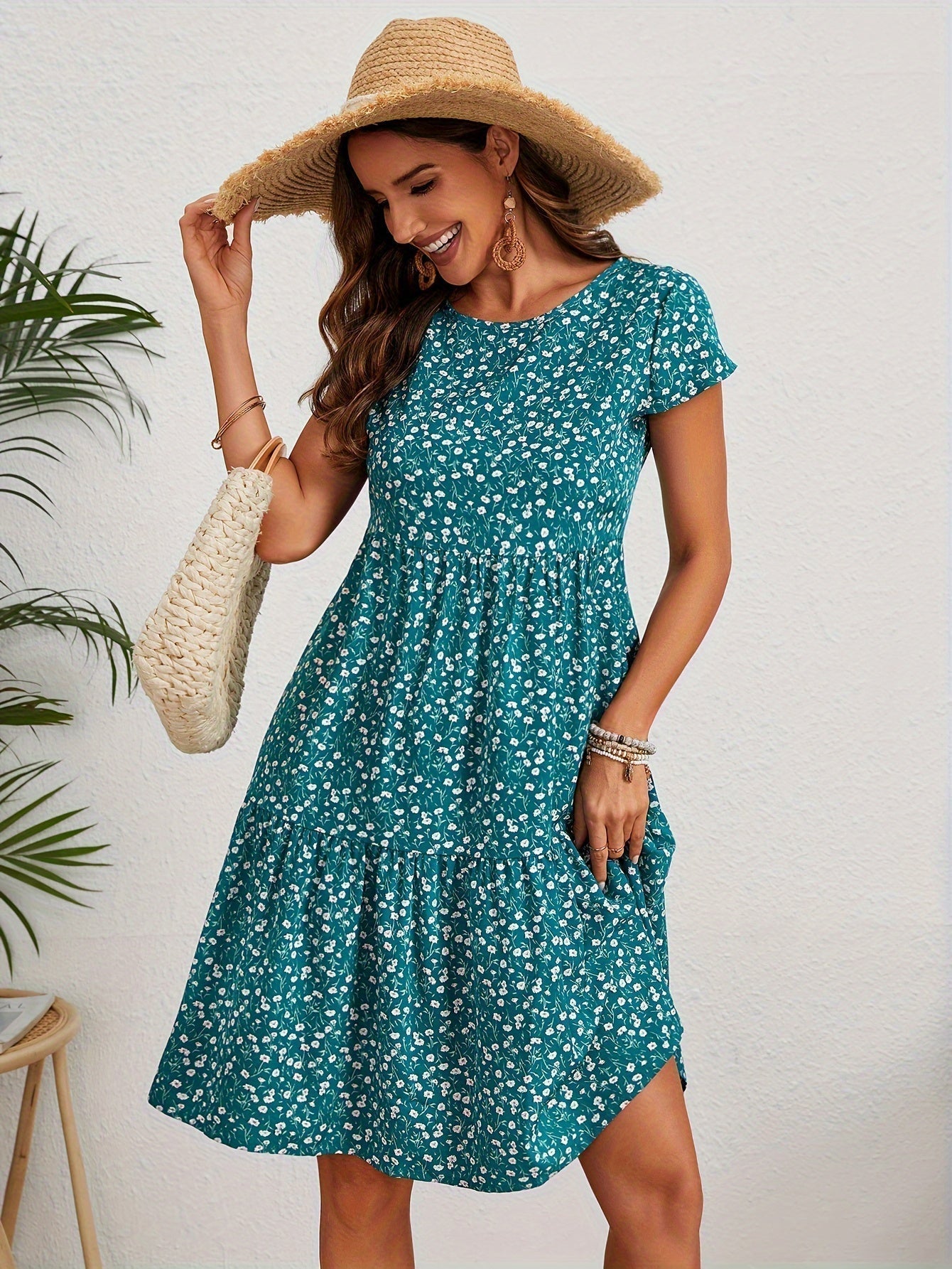Lily™ - Floral Crew Neck Handmade Dress