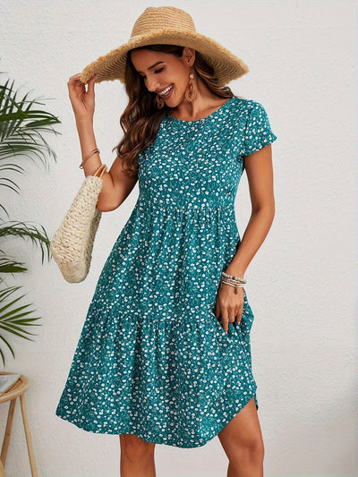 Lily™ - Floral Crew Neck Handmade Dress