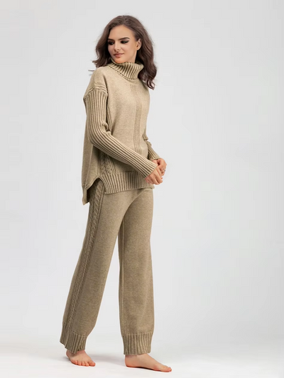 Scarlett™ - Stylish High-neck Pullover Knit Sweater with Loose Pants Set