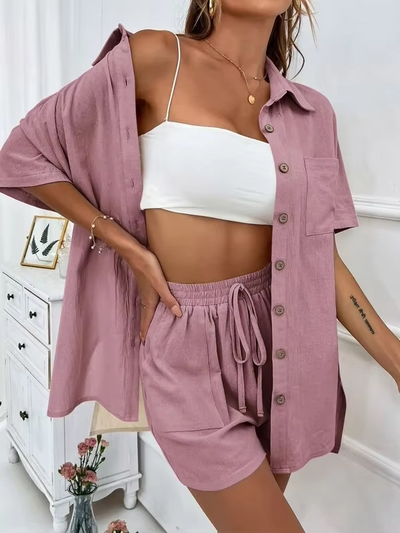 Scarlett™ - Comfortable Linen Shirt and Shorts Set