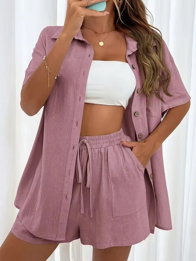 Scarlett™ - Comfortable Linen Shirt and Shorts Set