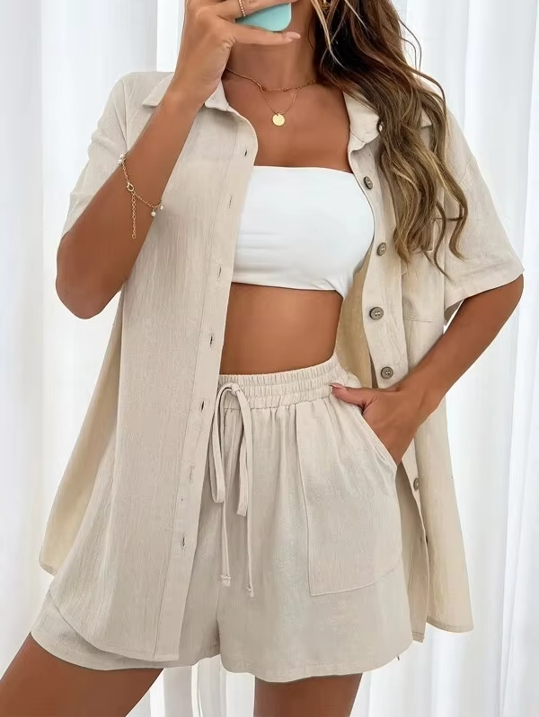 Scarlett™ - Comfortable Linen Shirt and Shorts Set