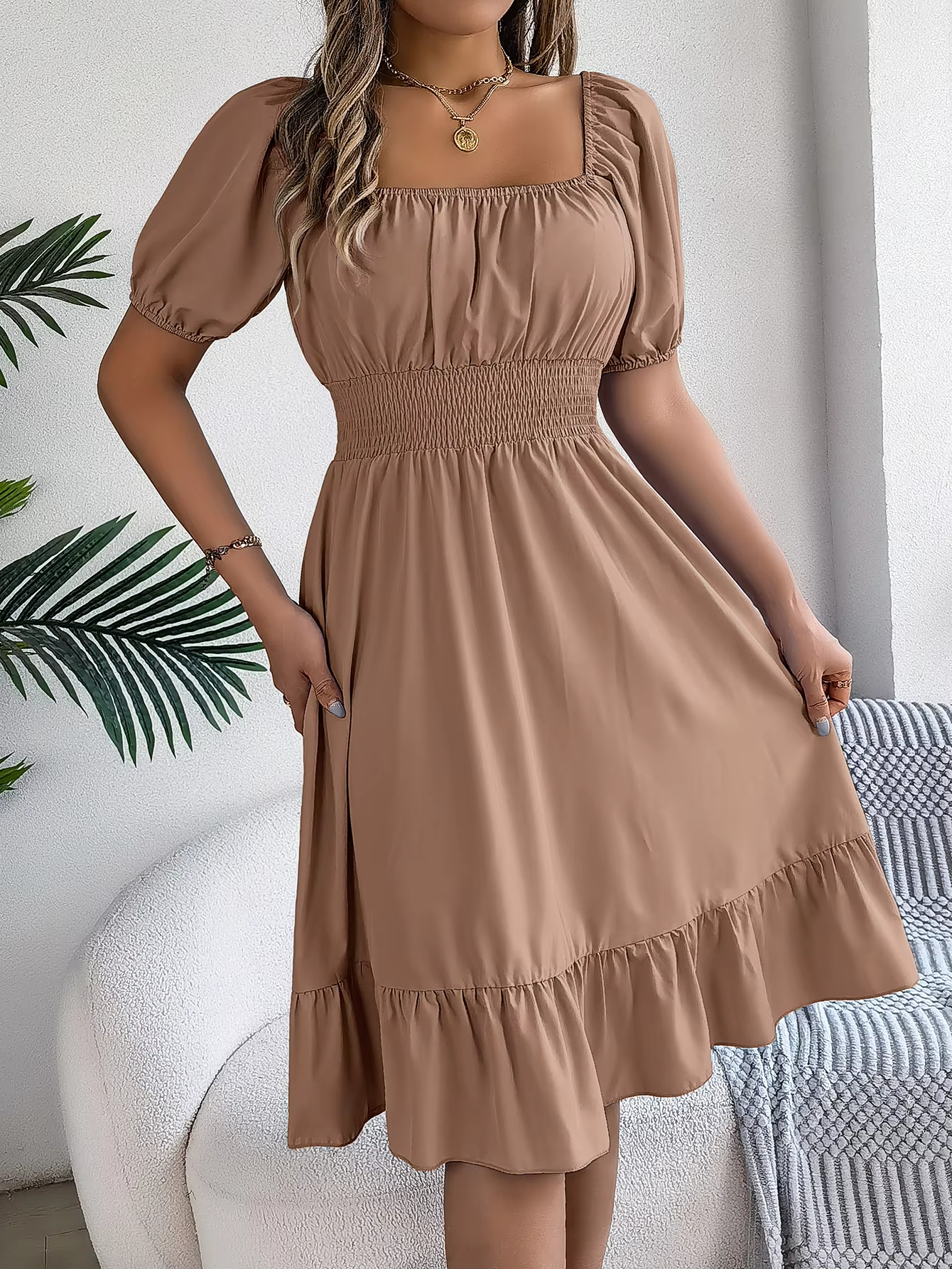 Riley™ - Stylish Short Sleeve V Neck Linen Dress