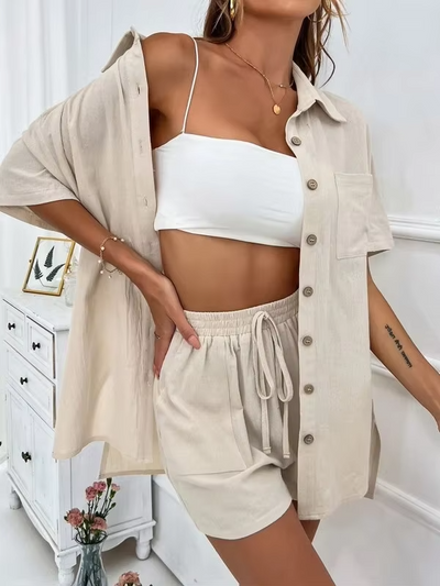 Scarlett™ - Comfortable Linen Shirt and Shorts Set