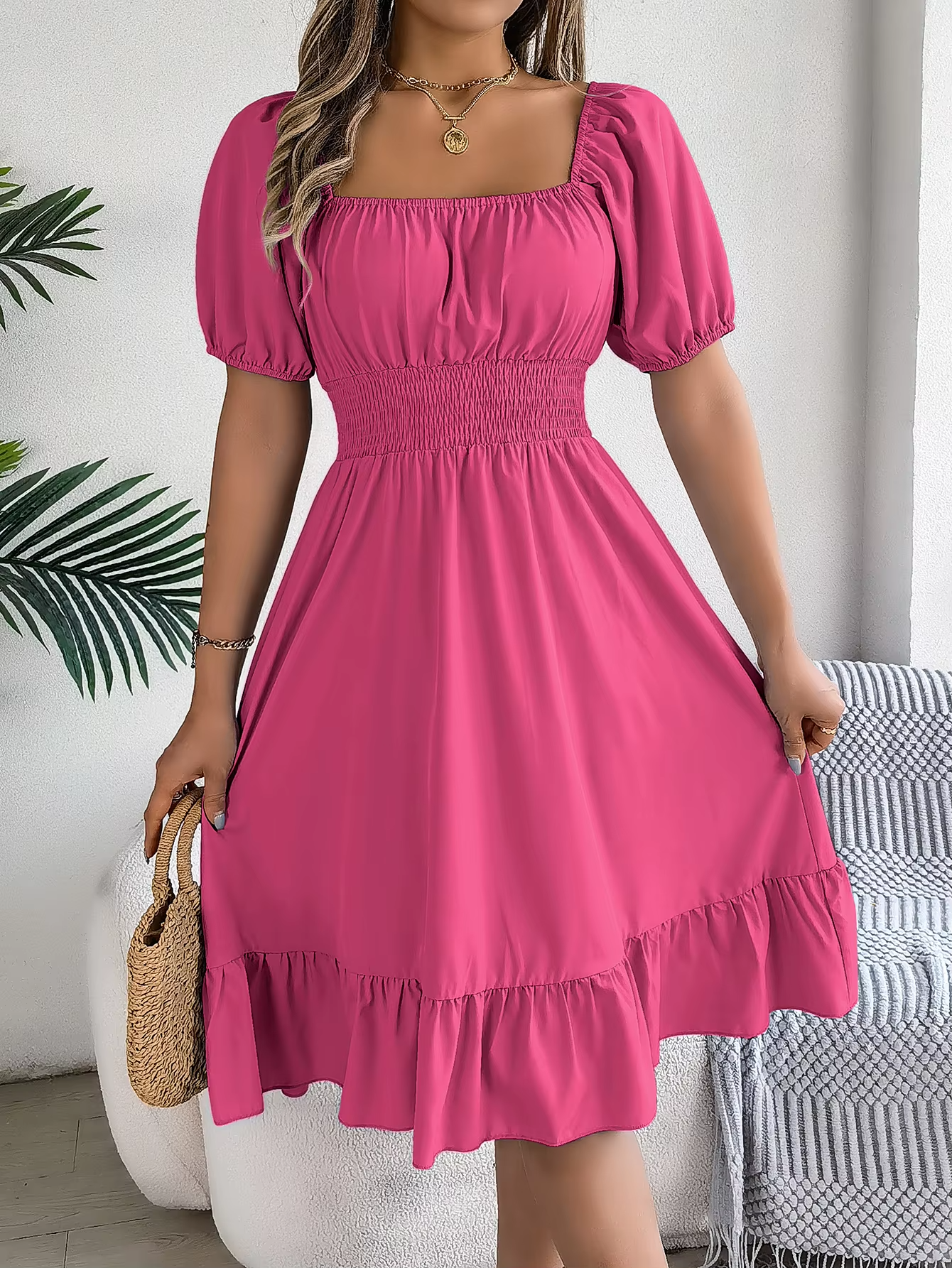 Riley™ - Stylish Short Sleeve V Neck Linen Dress
