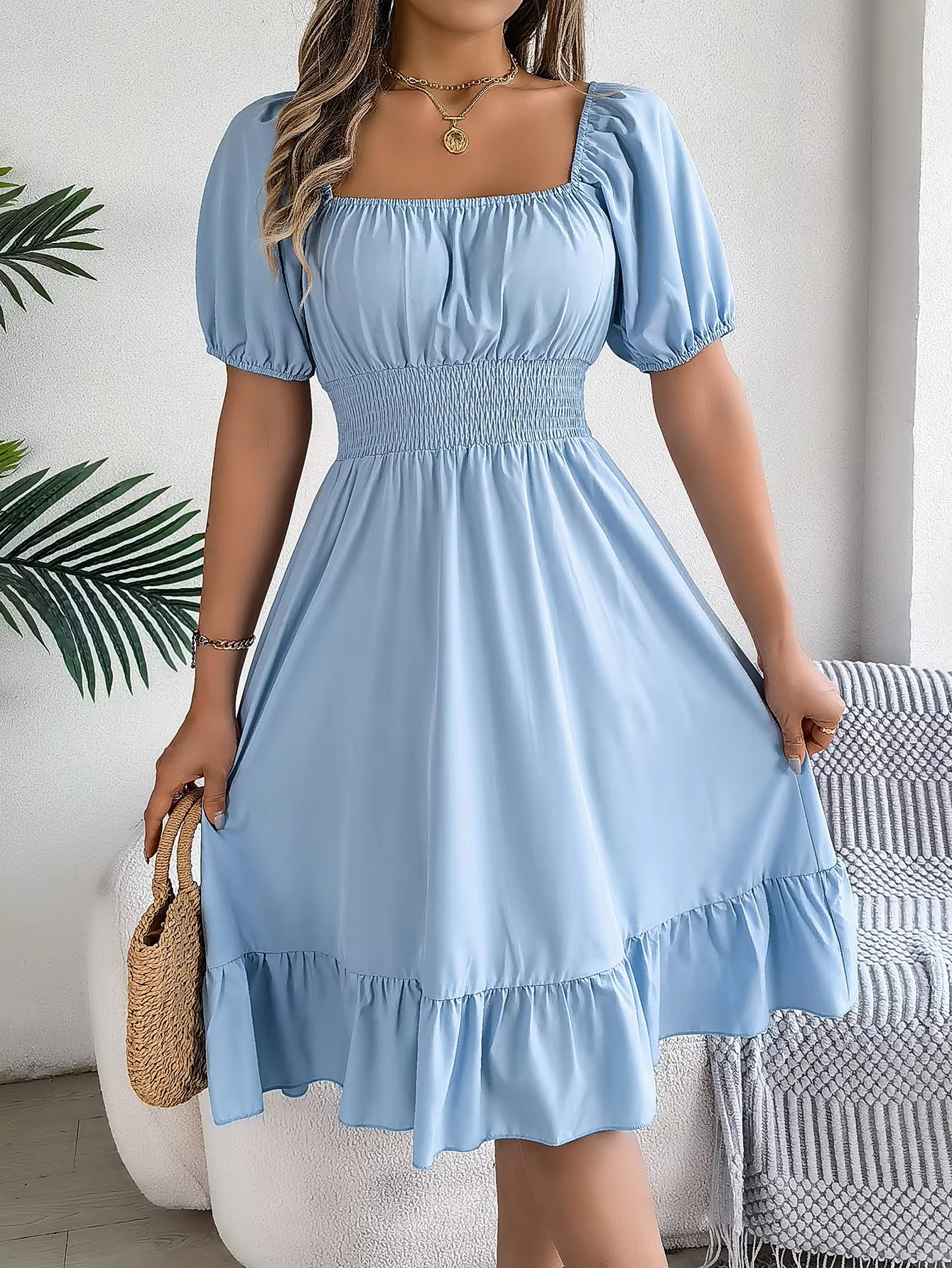 Riley™ - Stylish Short Sleeve V Neck Linen Dress