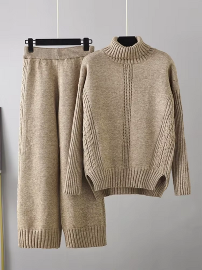 Scarlett™ - Stylish High-neck Pullover Knit Sweater with Loose Pants Set